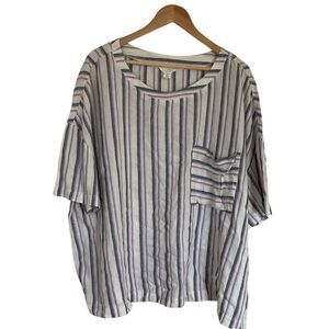 Caslon Womens Short Sleeve Linen Blend‎ Shirt 2X Lavender White Grey Lagenlook